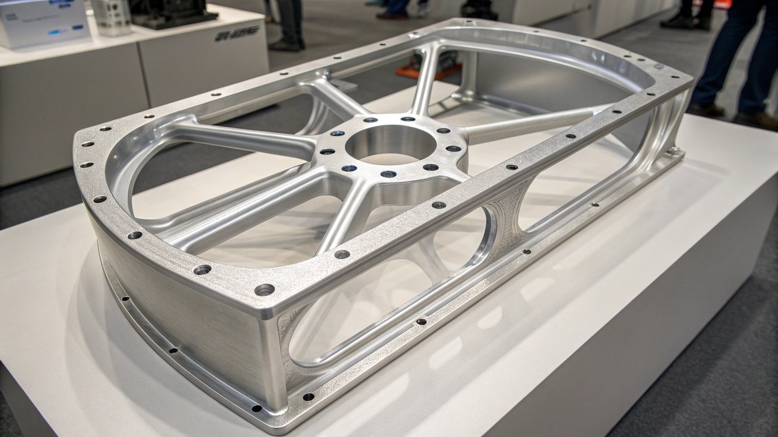 A close-up of a high-performance aerospace component machined from a 7075 forged blank, highlighting its flawless finish and complex geometry.